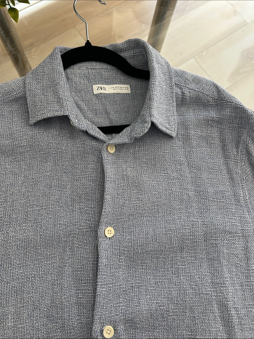 ZARA Men's Light Blue Waffle Texture Button-Down Shirt